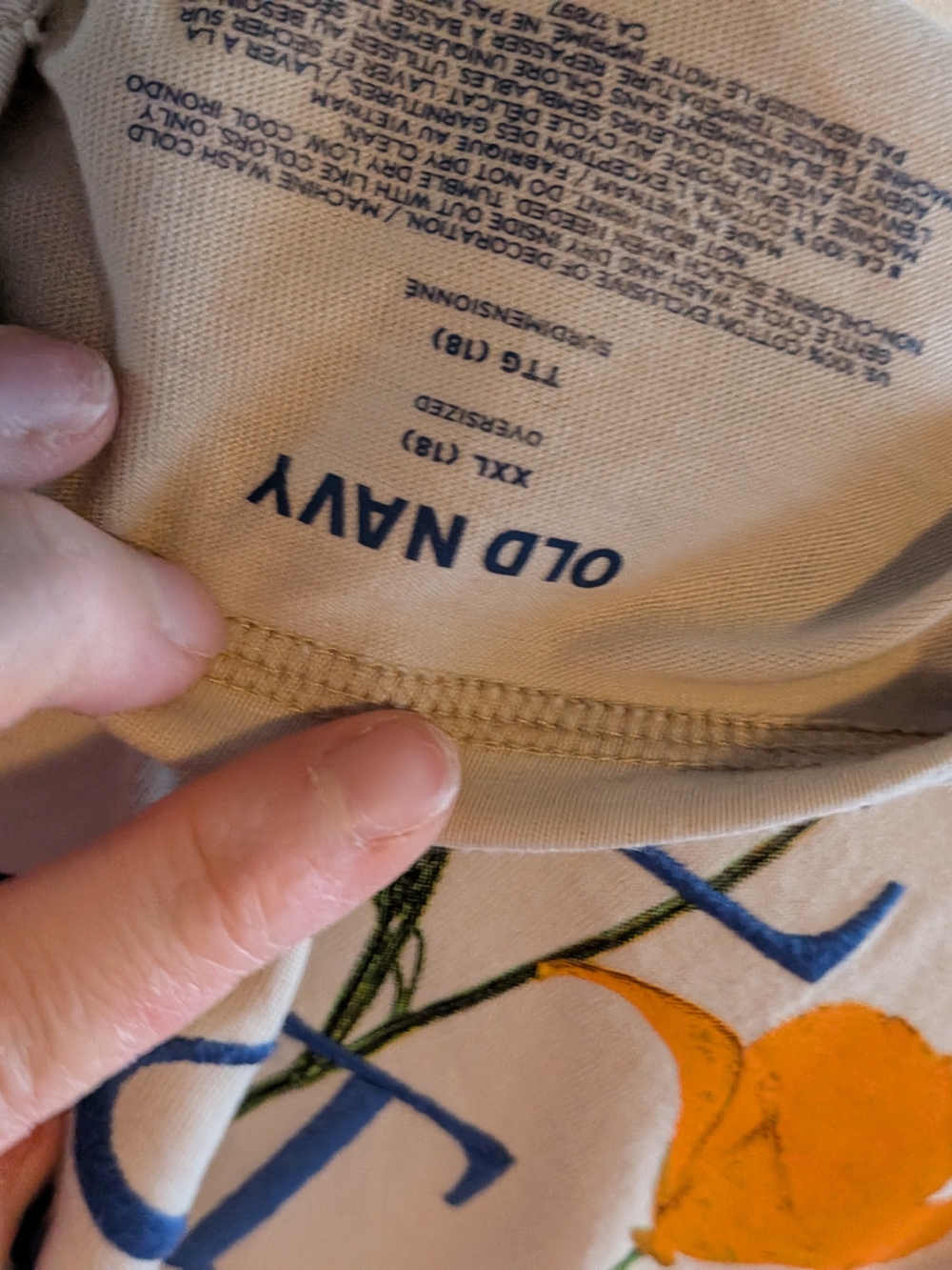 XXL Cotton Embroidered Graphic Tee - West Coast Beige Oversized Soft T-Shirt - Picture 7 of 7